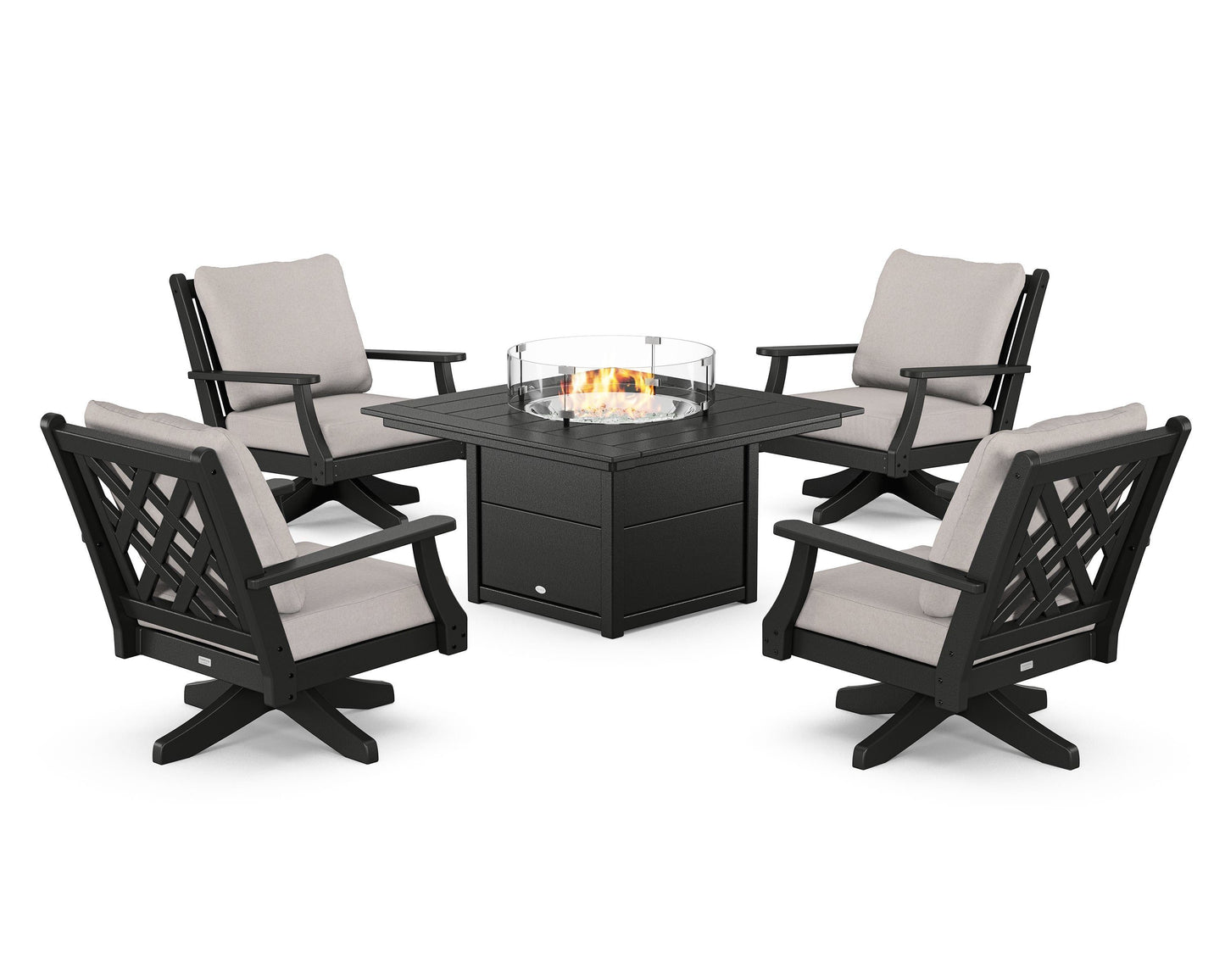 Wovendale 5-Piece Deep Seating Swivel Conversation Set with Fire Pit Table