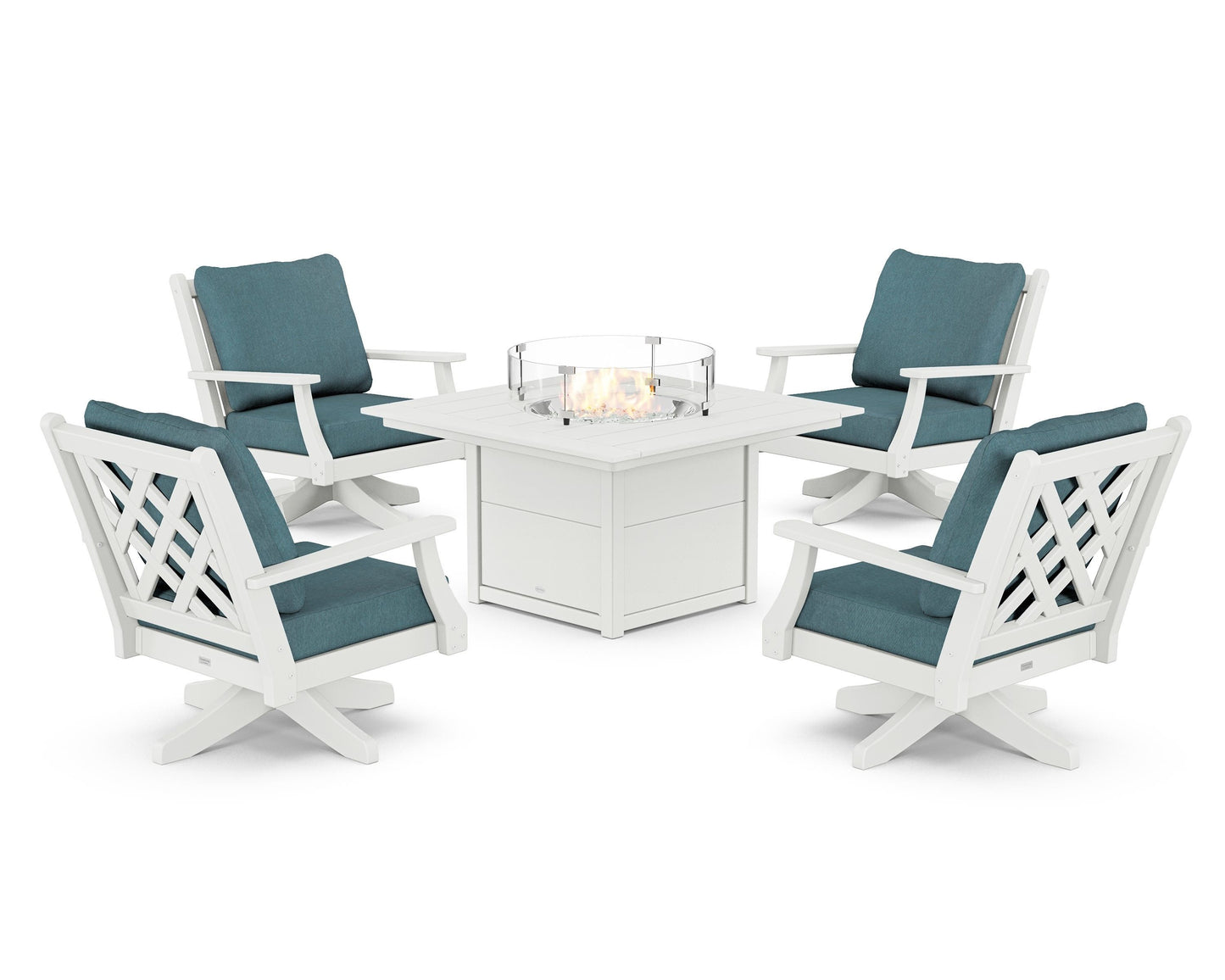 Wovendale 5-Piece Deep Seating Swivel Conversation Set with Fire Pit Table