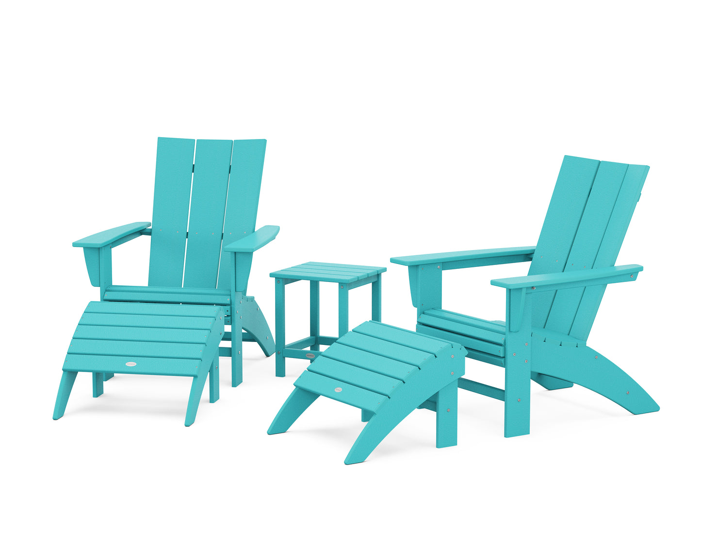Modern Curveback Adirondack Chair 5-Piece Set with Ottomans and 18" Side Table