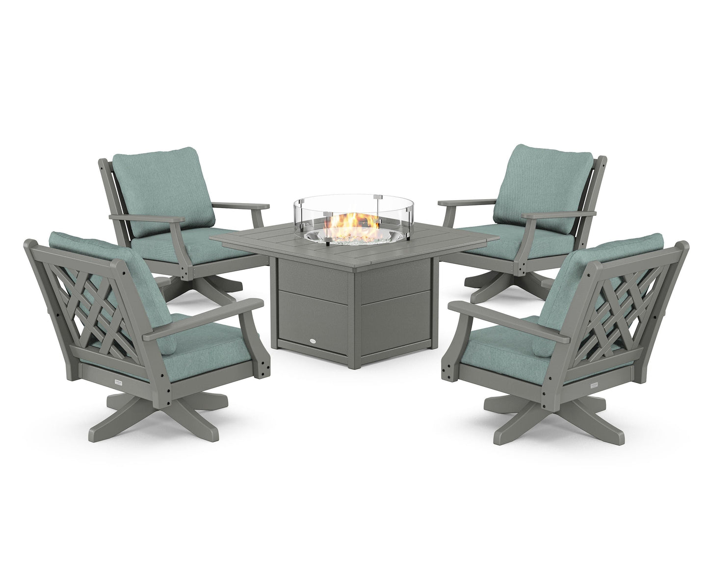 Wovendale 5-Piece Deep Seating Swivel Conversation Set with Fire Pit Table