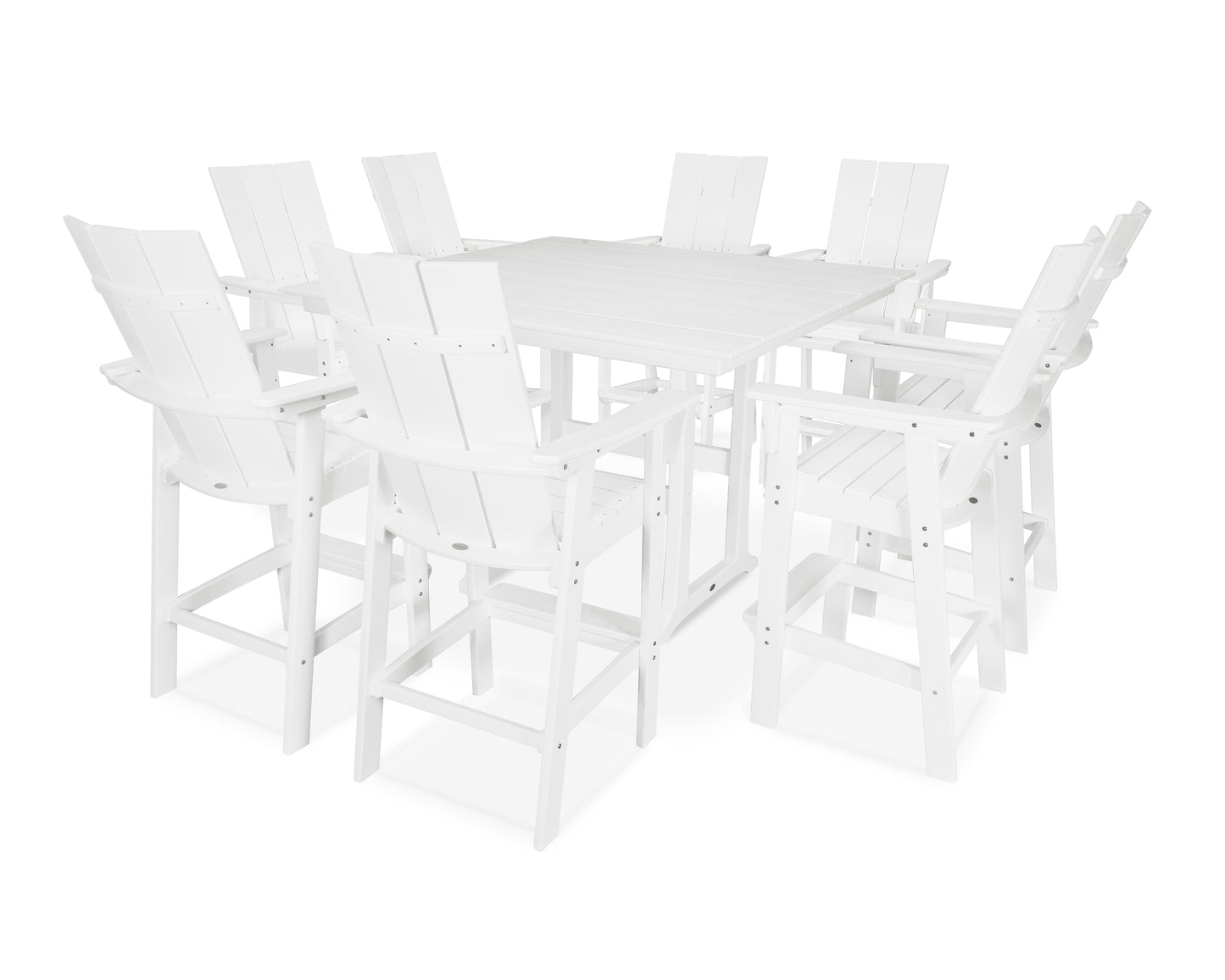 Modern Curveback Adirondack 9-Piece Farmhouse Trestle Bar Set