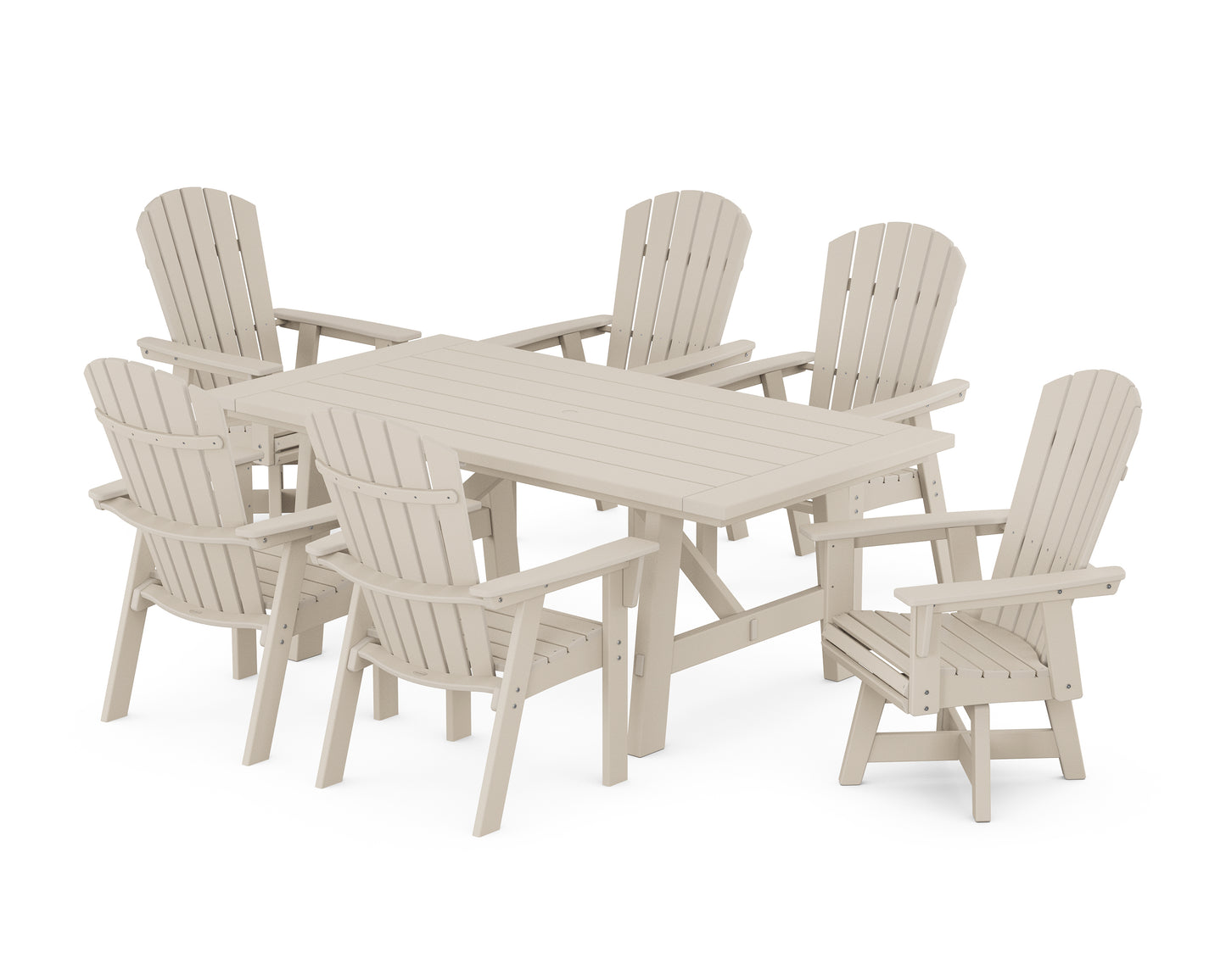Nautical Curveback Adirondack Swivel Chair 7-Piece Rustic Farmhouse Dining Set