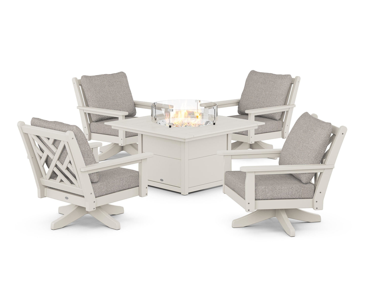 Chippendale 5-Piece Deep Seating Swivel Conversation Set with Fire Pit Table
