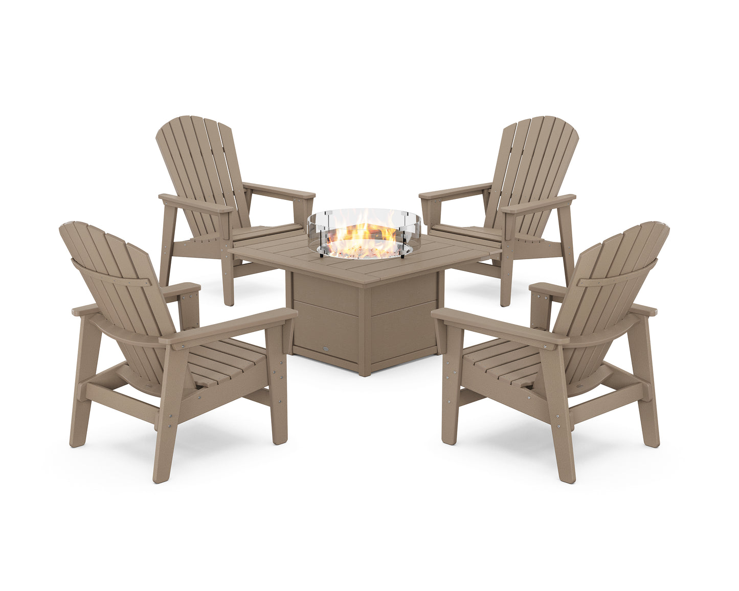 5-Piece Nautical Grand Upright Adirondack Conversation Set with Fire Pit Table