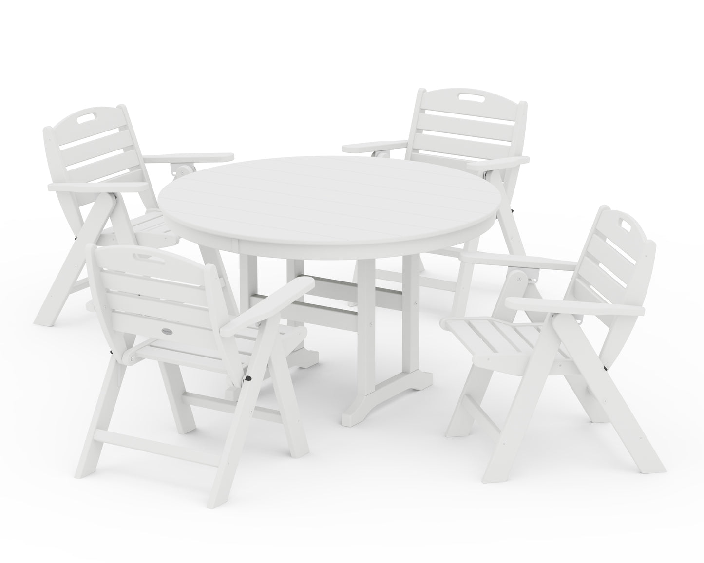Nautical Folding Lowback Chair 5-Piece Round Farmhouse Dining Set