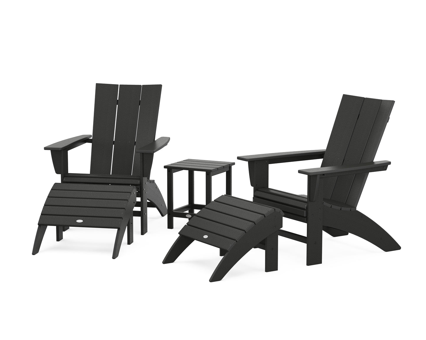 Modern Curveback Adirondack Chair 5-Piece Set with Ottomans and 18" Side Table