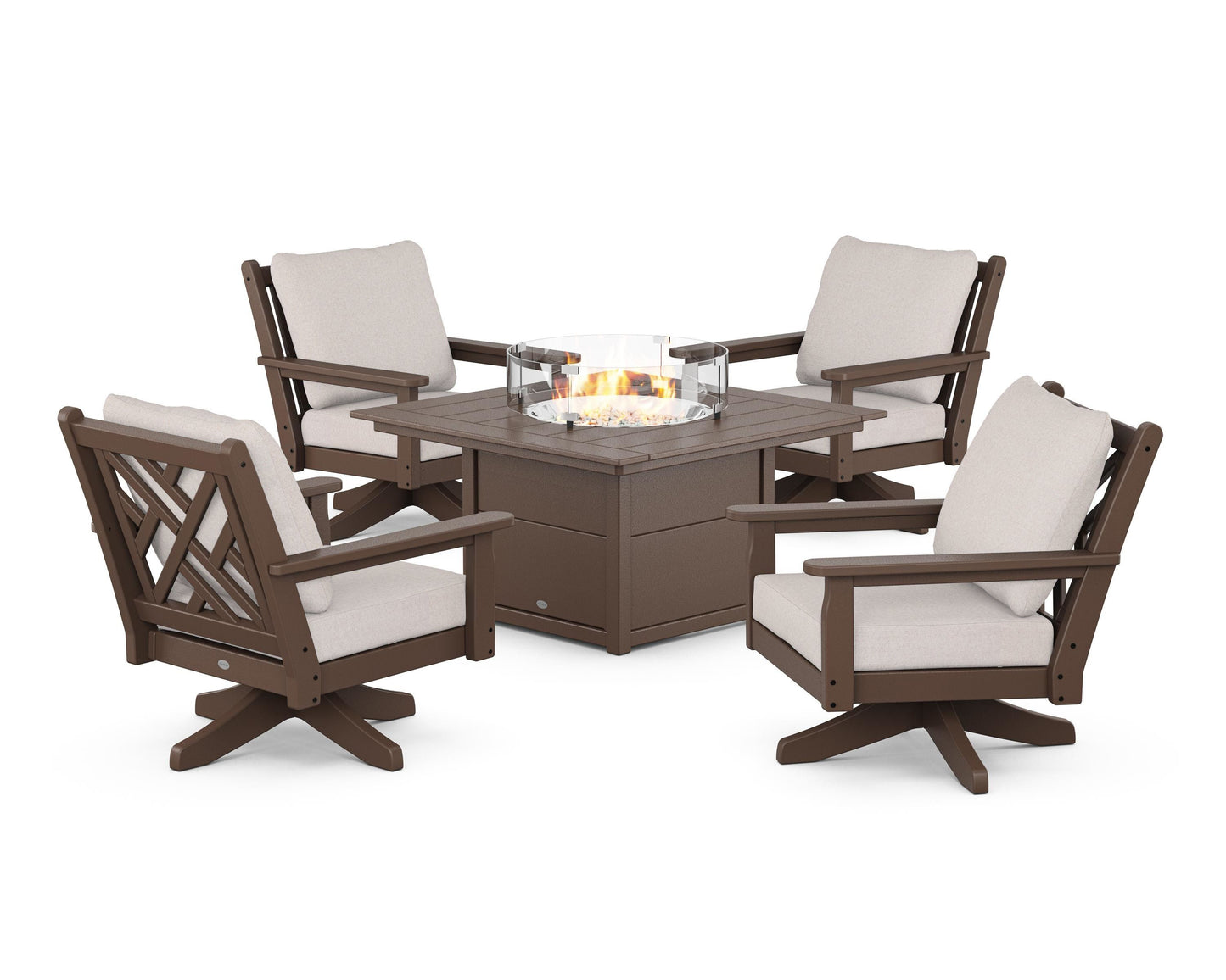Chippendale 5-Piece Deep Seating Swivel Conversation Set with Fire Pit Table