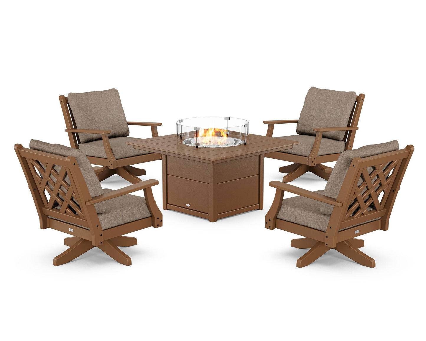 Wovendale 5-Piece Deep Seating Swivel Conversation Set with Fire Pit Table