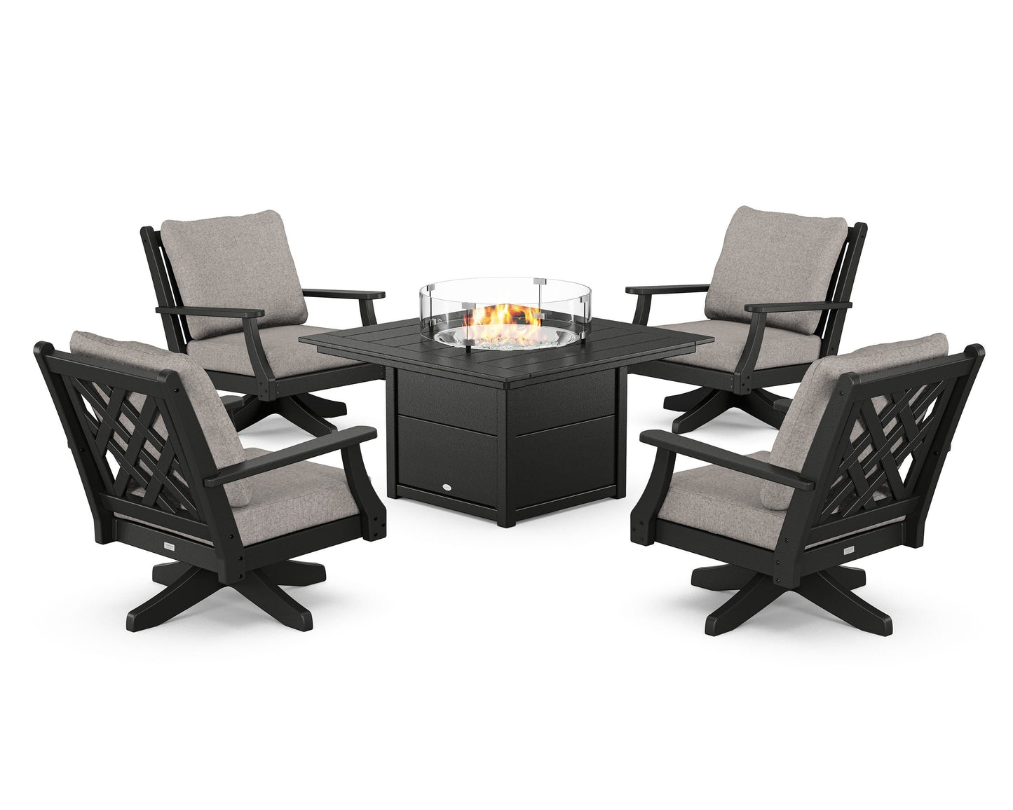 Wovendale 5-Piece Deep Seating Swivel Conversation Set with Fire Pit Table