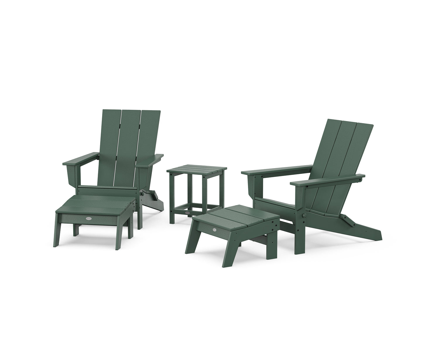 5-Piece Modern Studio Folding Adirondack Set with Ottomans and Side Table
