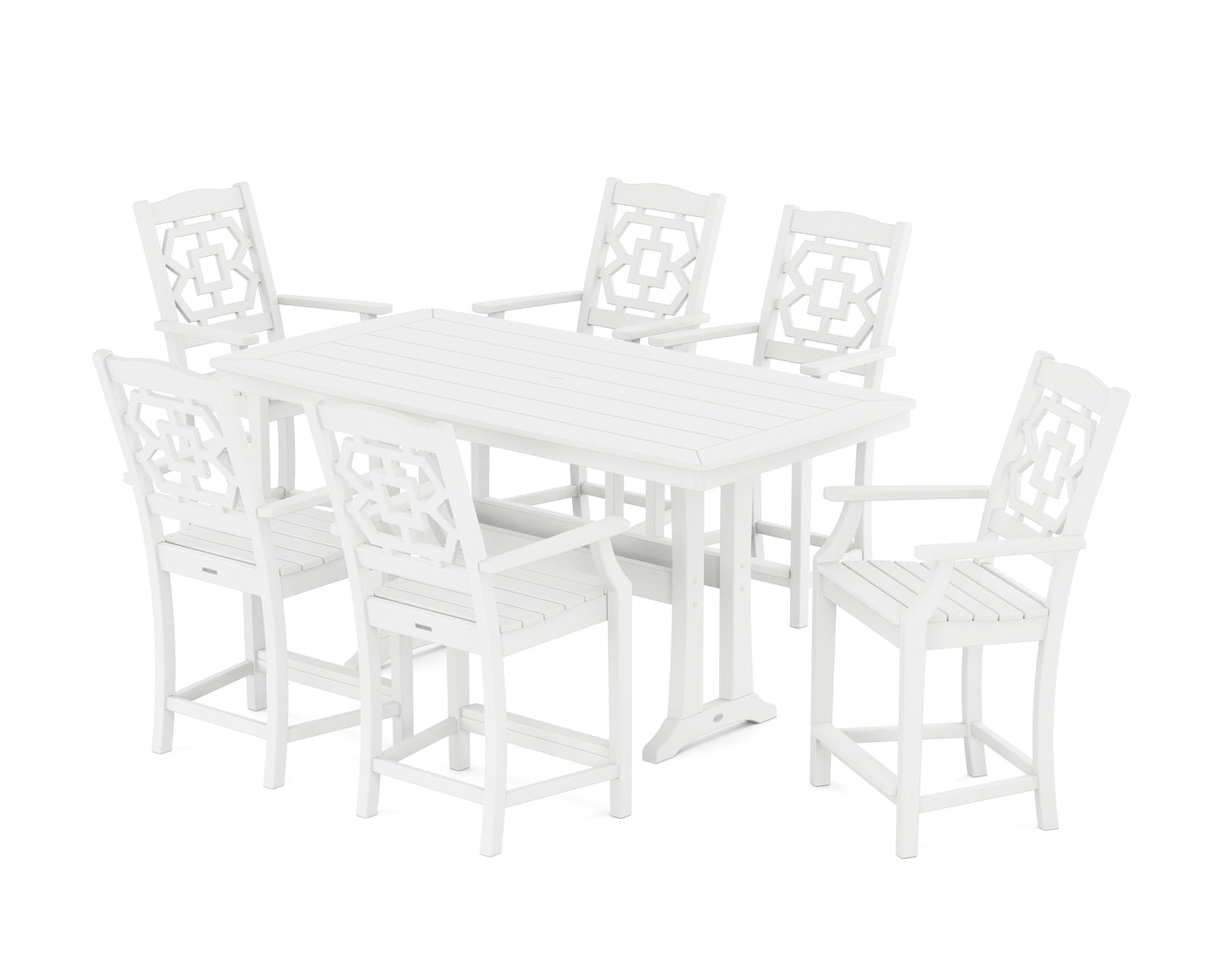 Chinoiserie Arm Chair 7-Piece Counter Set with Trestle Legs