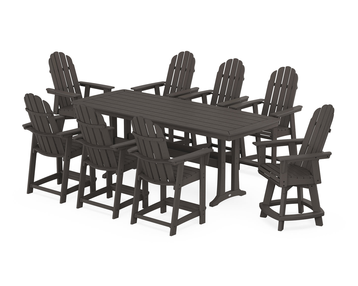 Vineyard Curveback Adirondack Swivel 9-Piece Counter Set with Trestle Legs