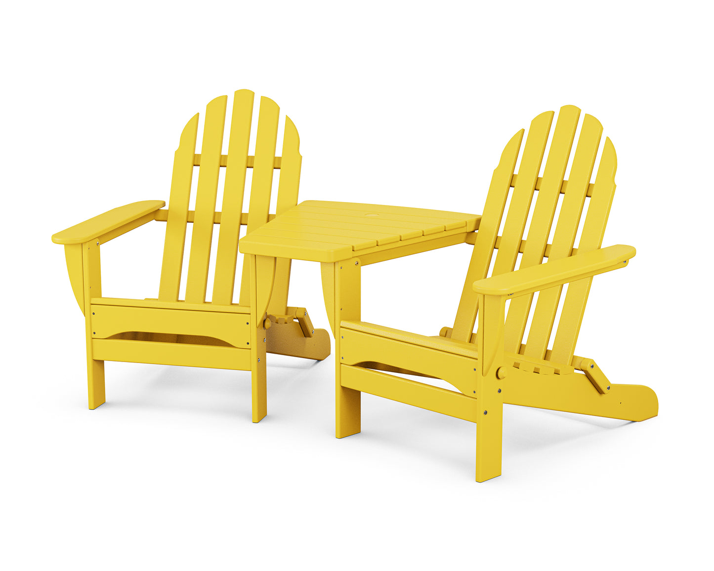 Classic Folding Adirondacks with Angled Connecting Table