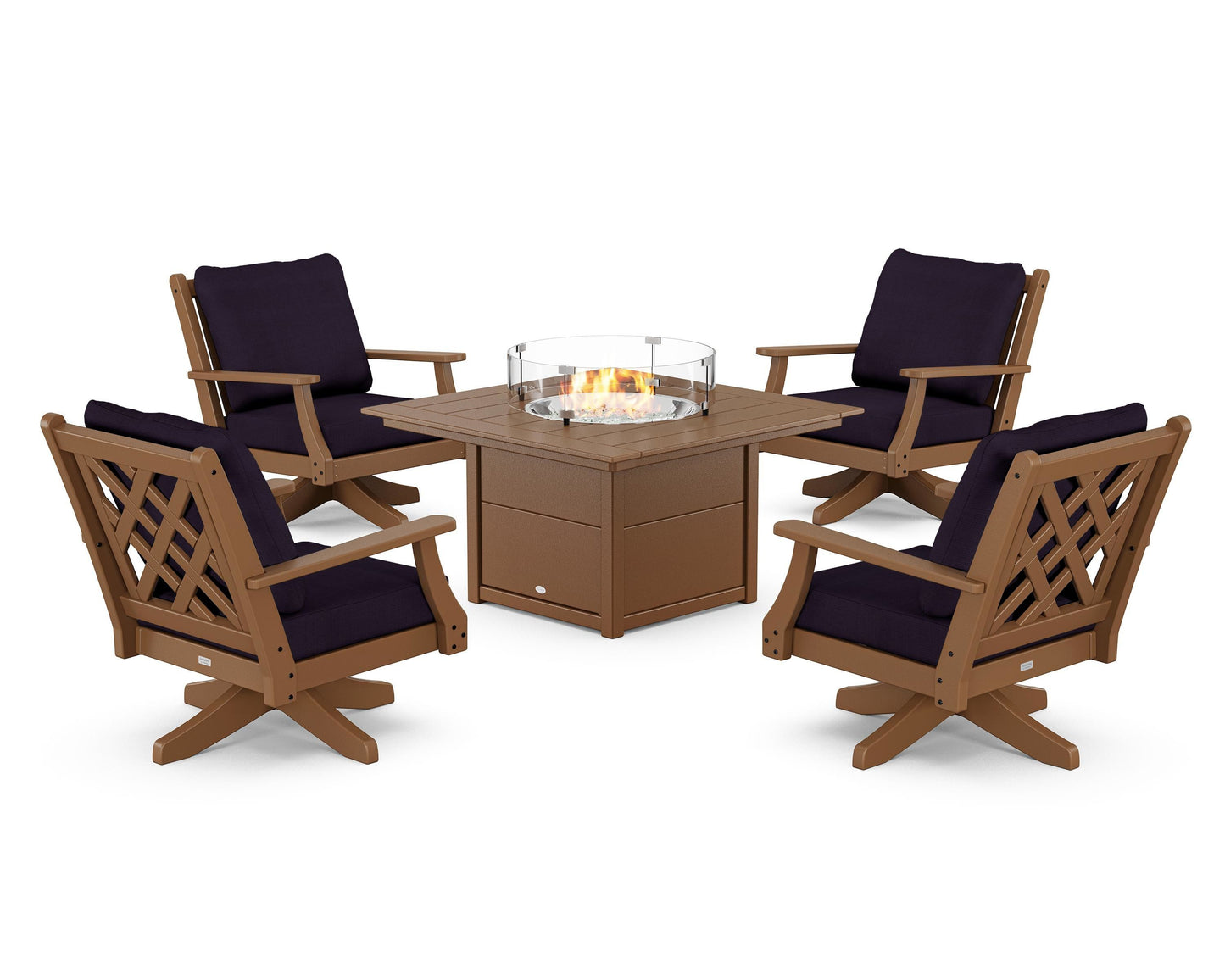 Wovendale 5-Piece Deep Seating Swivel Conversation Set with Fire Pit Table