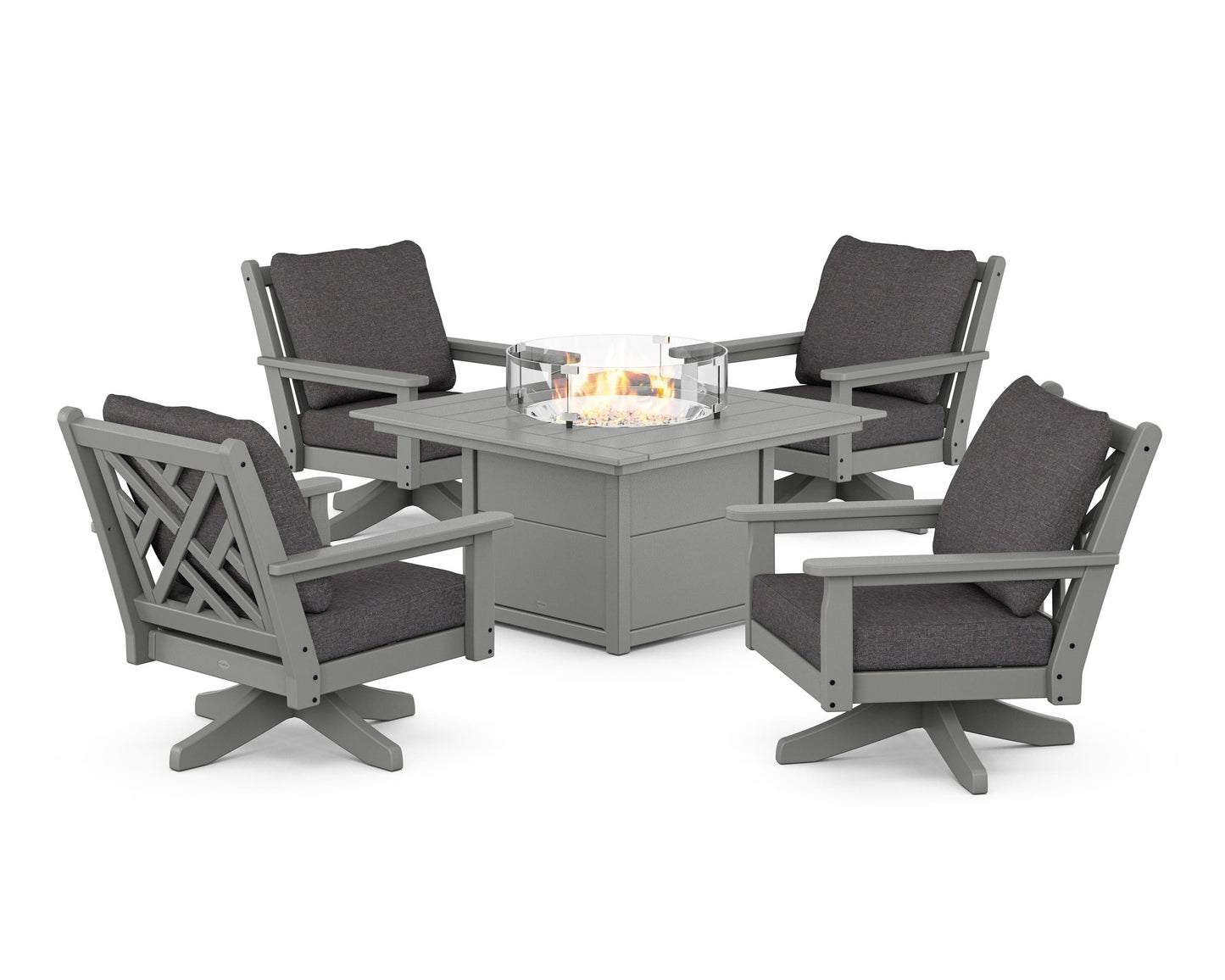 Chippendale 5-Piece Deep Seating Swivel Conversation Set with Fire Pit Table