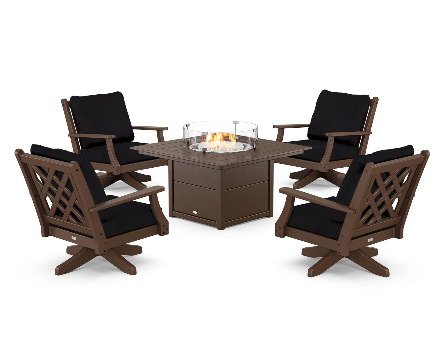 Wovendale 5-Piece Deep Seating Swivel Conversation Set with Fire Pit Table