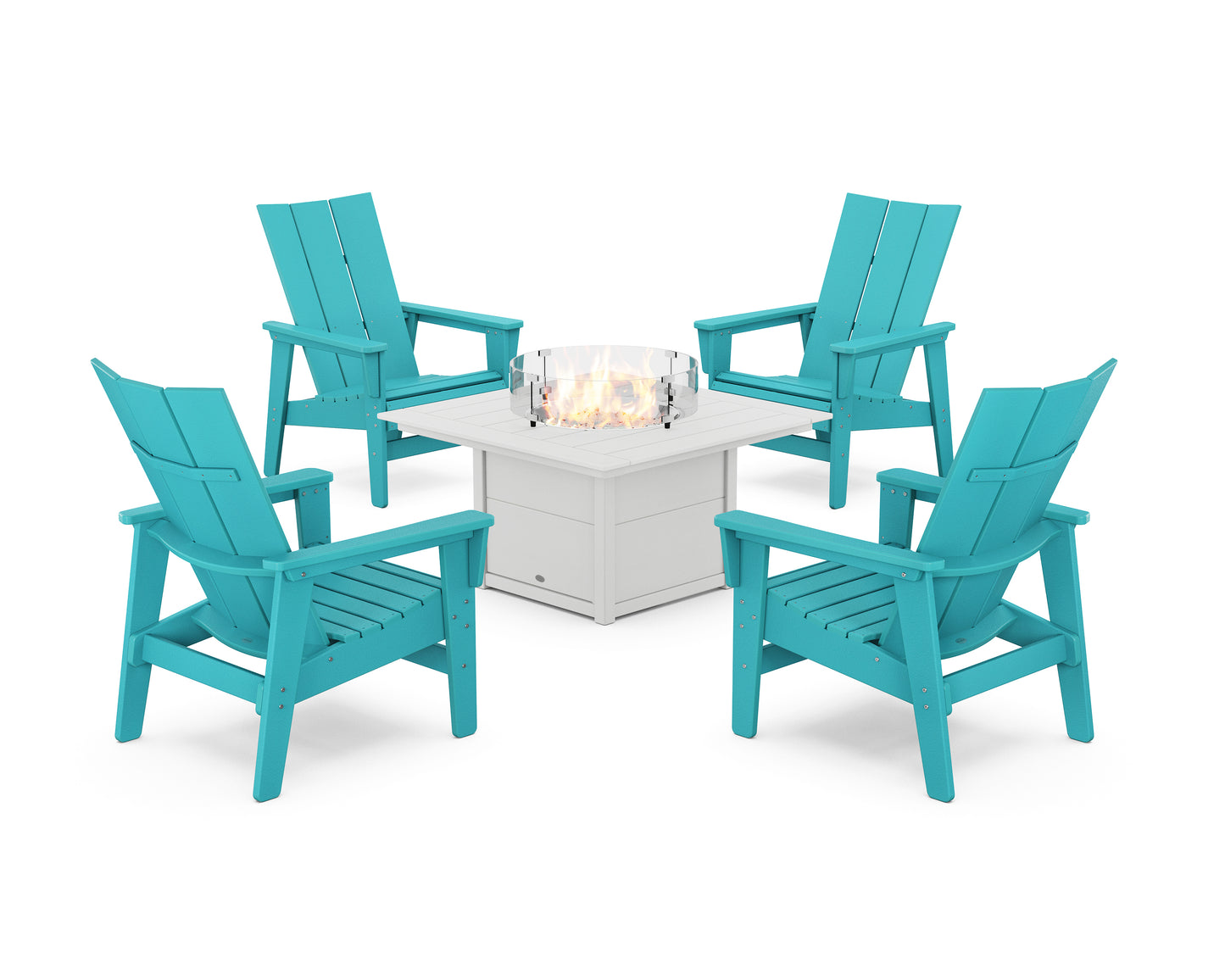 5-Piece Modern Grand Upright Adirondack Conversation Set with Fire Pit Table
