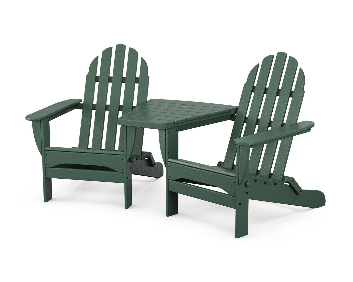 Classic Folding Adirondacks with Angled Connecting Table