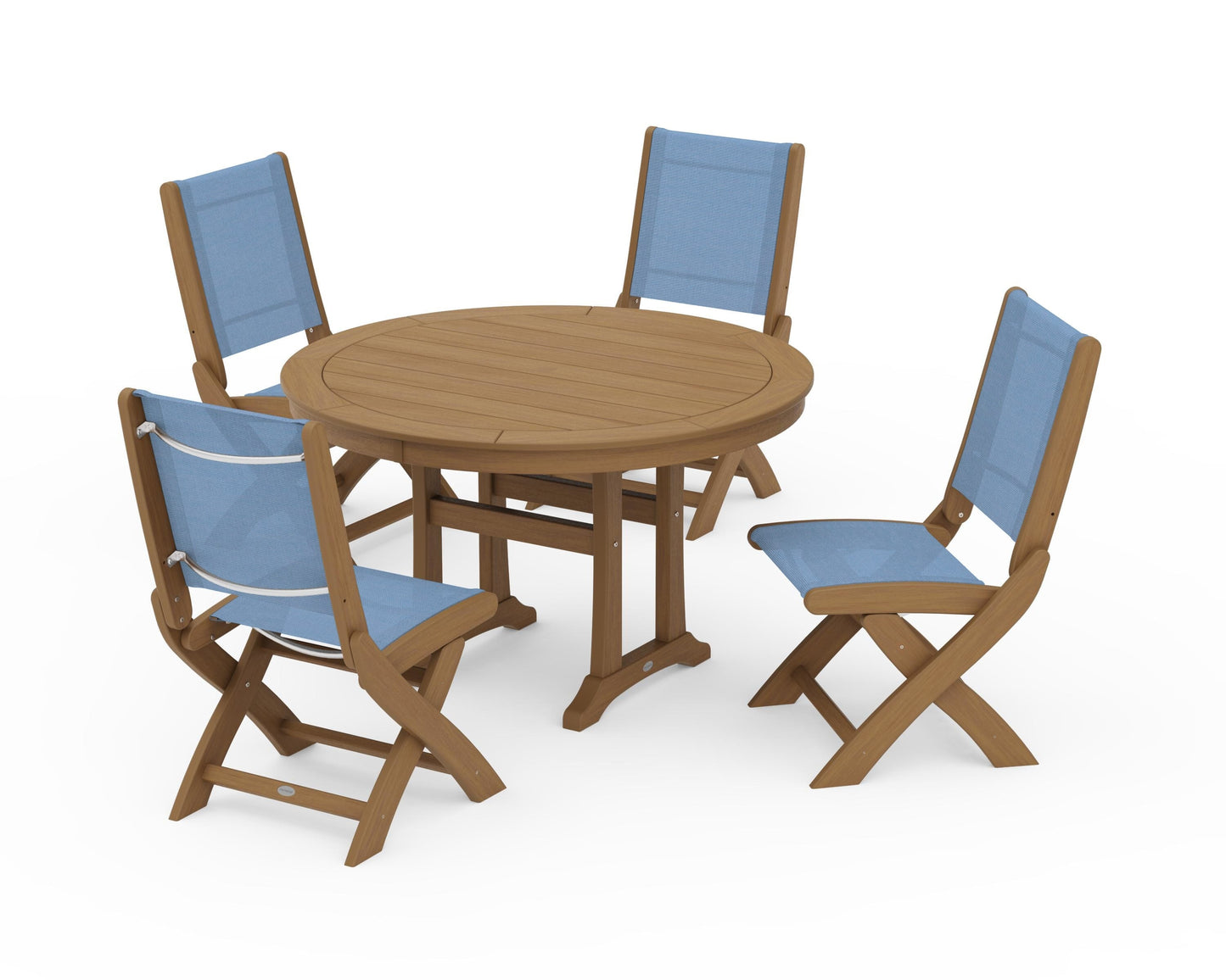 Coastal Folding Side Chair 5-Piece Round Dining Set With Trestle Legs