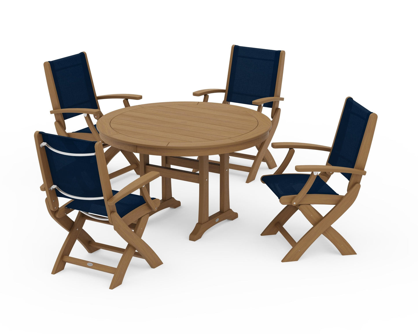 Coastal Folding Chair 5-Piece Round Dining Set with Trestle Legs