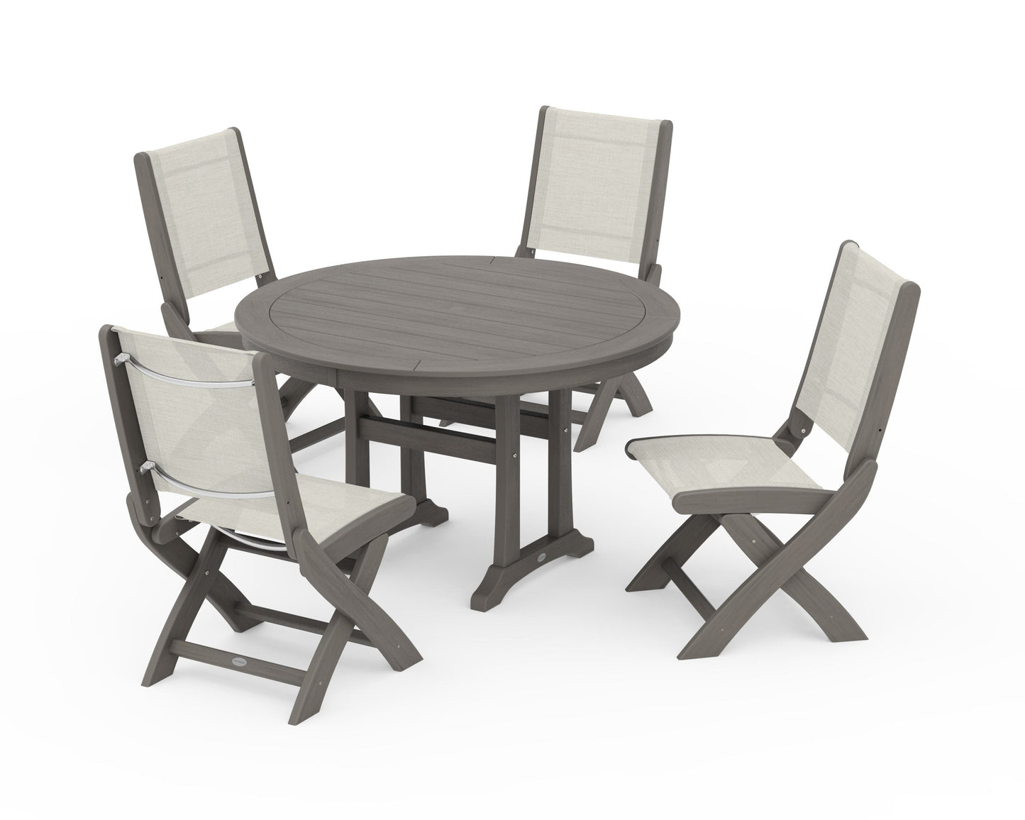Coastal Folding Side Chair 5-Piece Round Dining Set With Trestle Legs