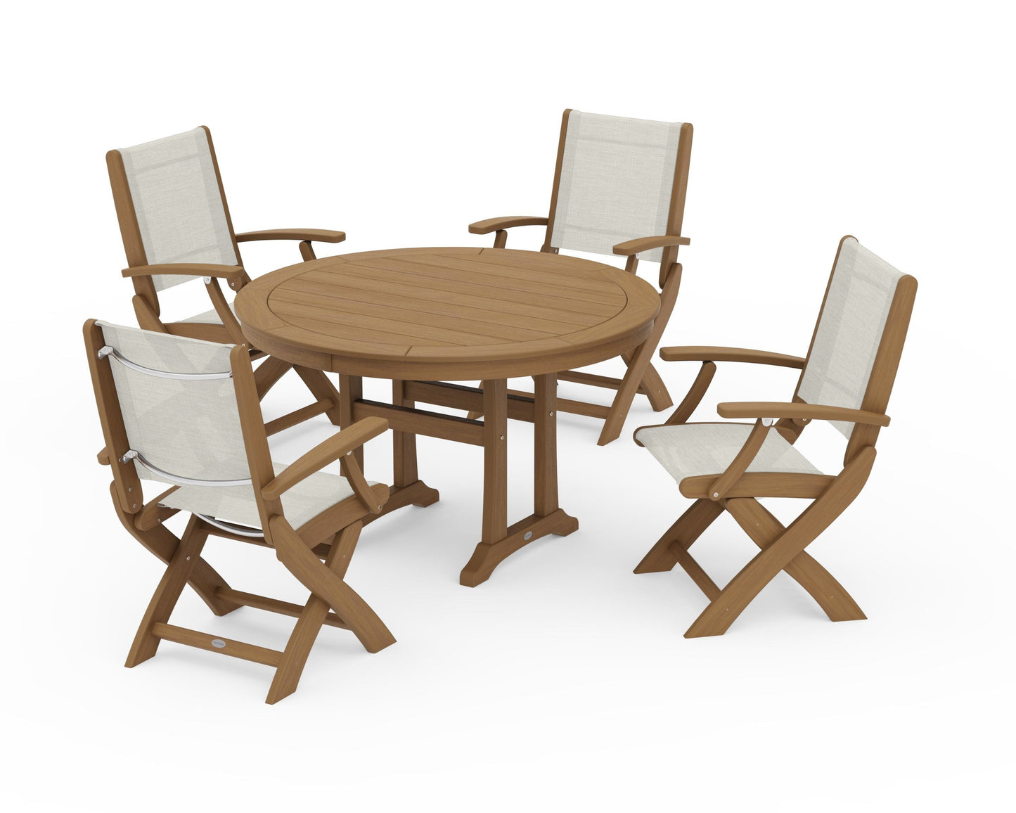 Coastal Folding Chair 5-Piece Round Dining Set with Trestle Legs