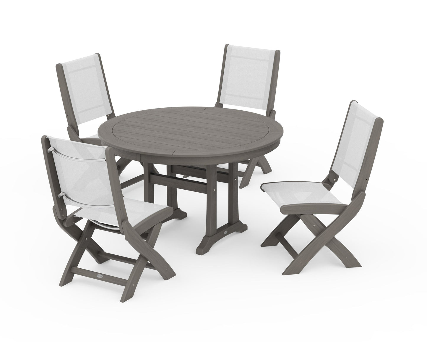Coastal Folding Side Chair 5-Piece Round Dining Set With Trestle Legs