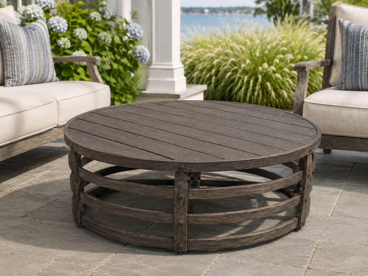 Eddie Bauer Faux Teak 39" Round Aluminum Coffee Table