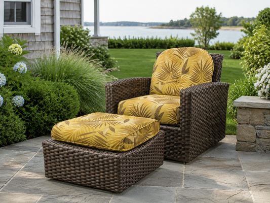 United wicker Chair with Ottoman and Sunbrella Cushions
