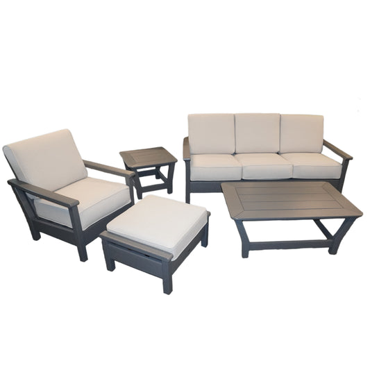 Harbour Deep Seating Set of 5 - Slate Grey with Dune Burlap Cushions