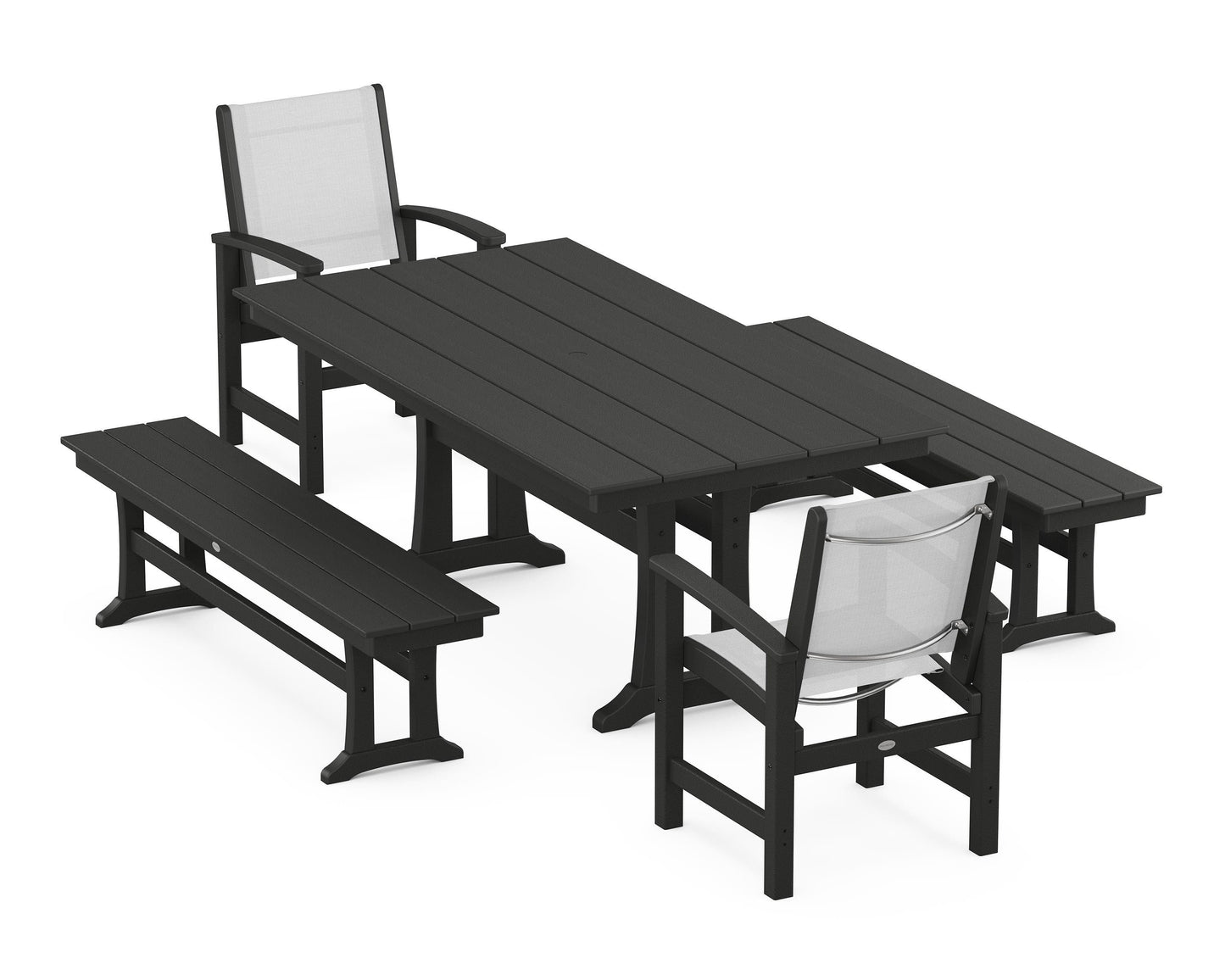 Coastal 5-Piece Farmhouse Dining Set with Trestle Legs and Benches