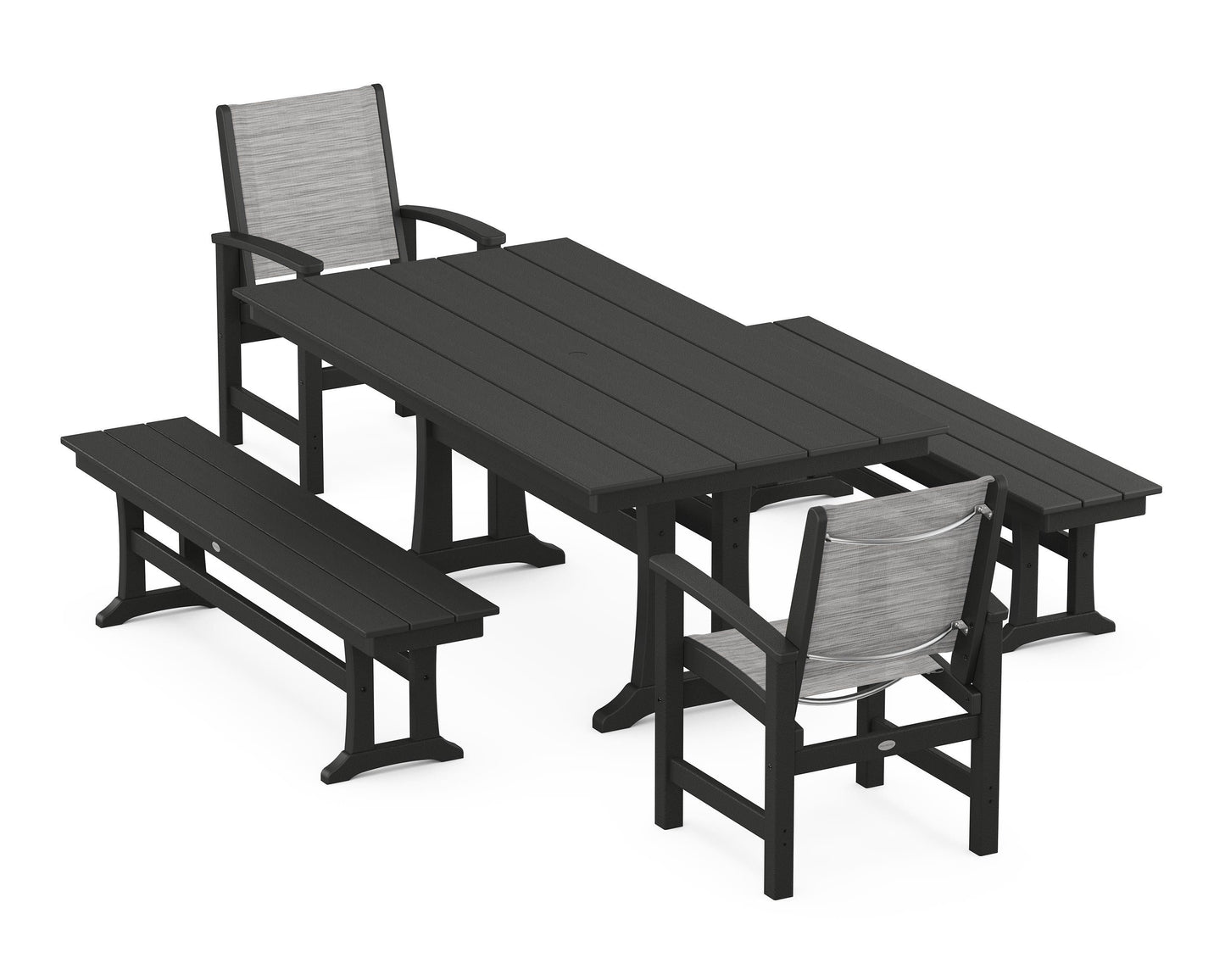 Coastal 5-Piece Farmhouse Dining Set with Trestle Legs and Benches