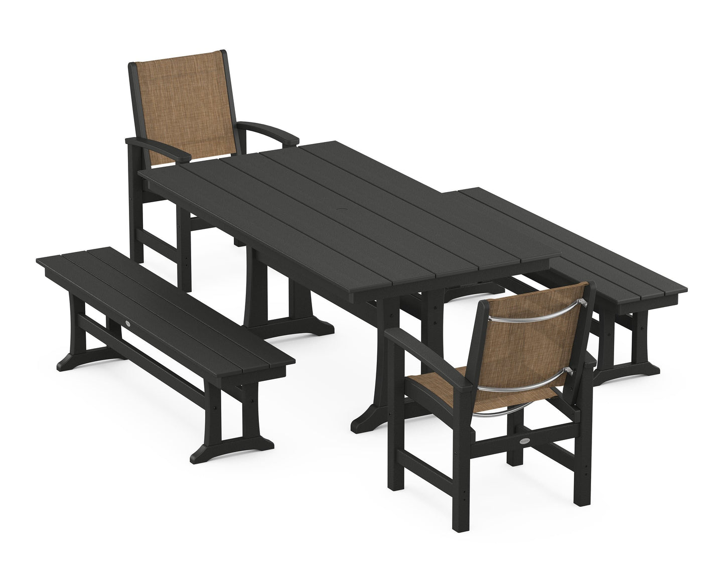 Coastal 5-Piece Farmhouse Dining Set with Trestle Legs and Benches