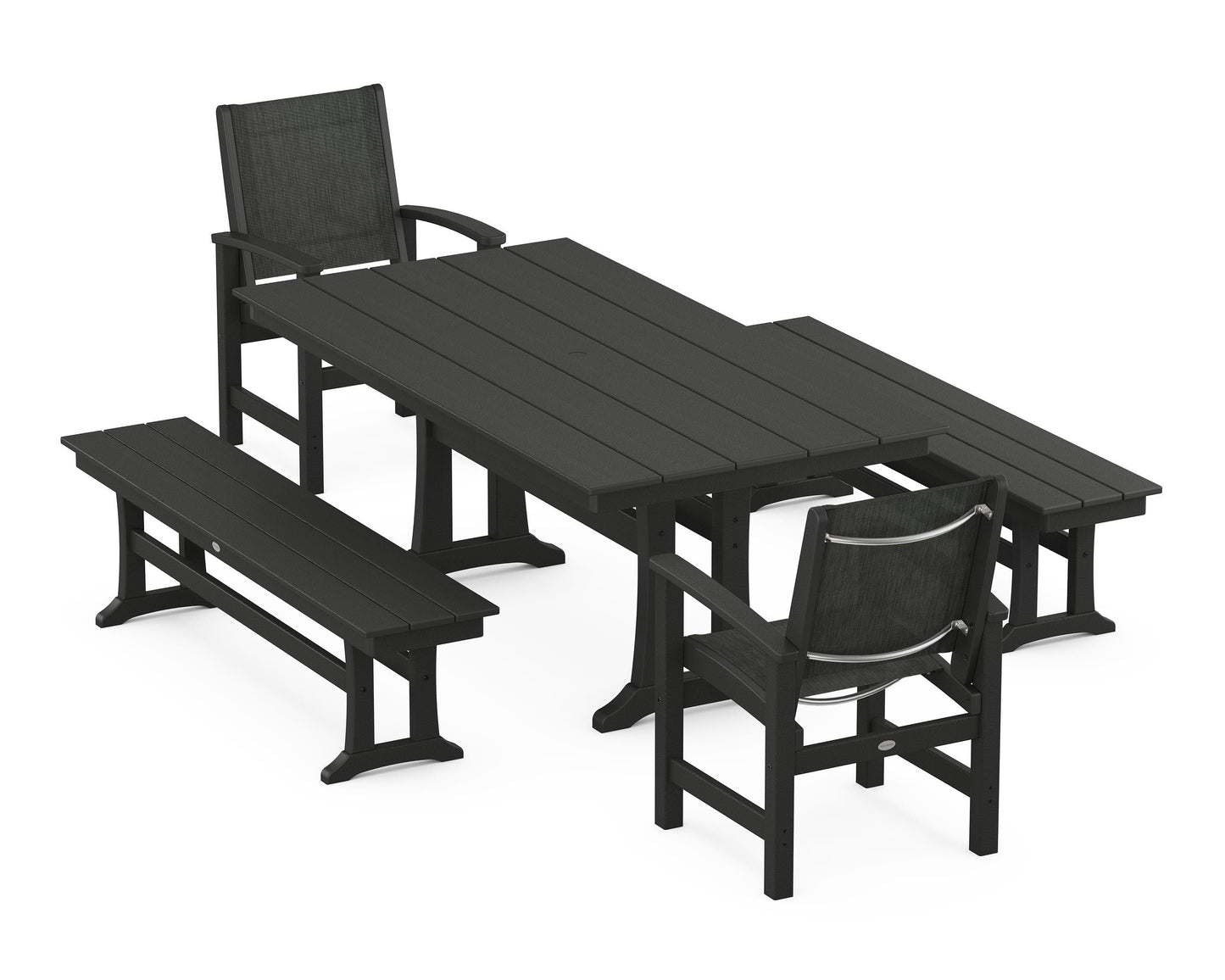 Coastal 5-Piece Farmhouse Dining Set with Trestle Legs and Benches