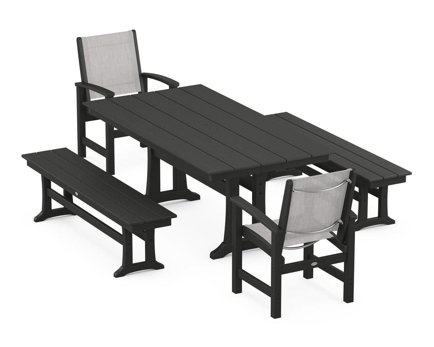 Coastal 5-Piece Farmhouse Dining Set with Trestle Legs and Benches