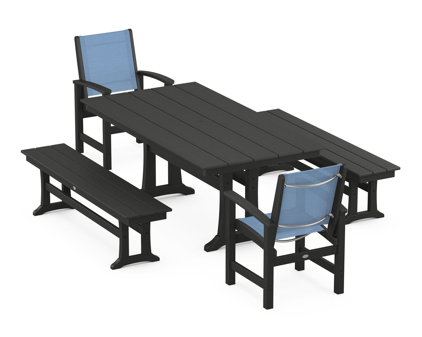 Coastal 5-Piece Farmhouse Dining Set with Trestle Legs and Benches