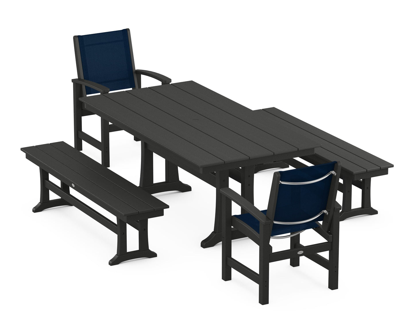 Coastal 5-Piece Farmhouse Dining Set with Trestle Legs and Benches