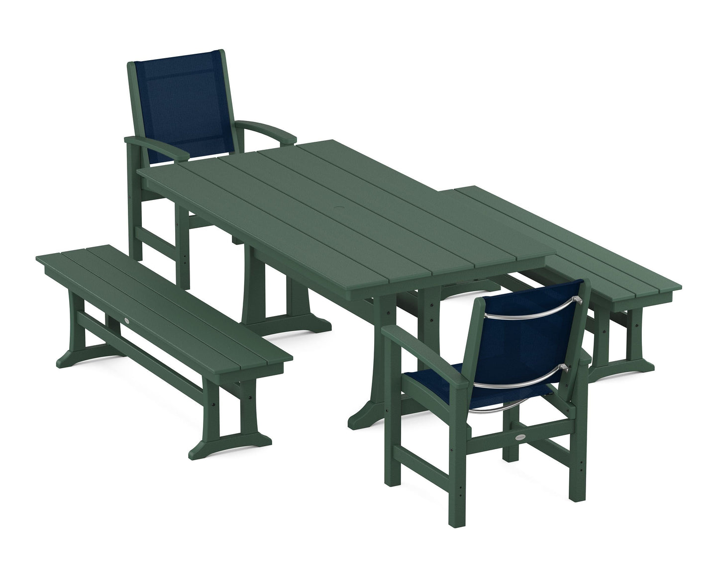 Coastal 5-Piece Farmhouse Dining Set with Trestle Legs and Benches