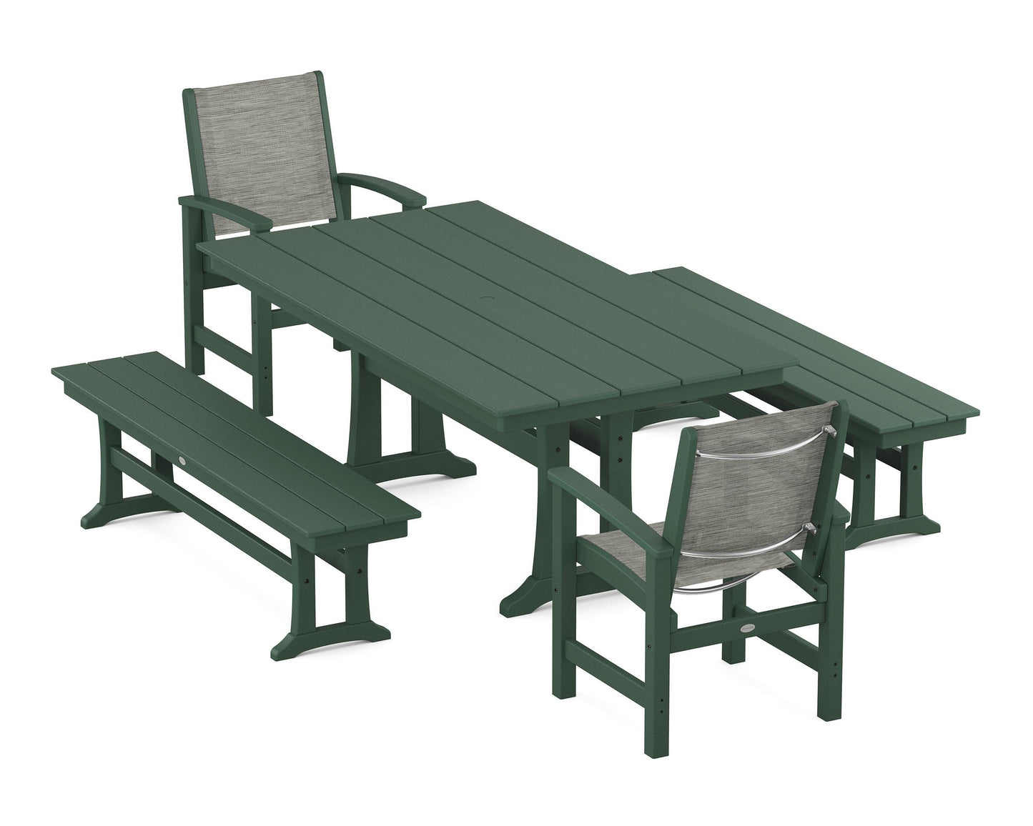 Coastal 5-Piece Farmhouse Dining Set with Trestle Legs and Benches