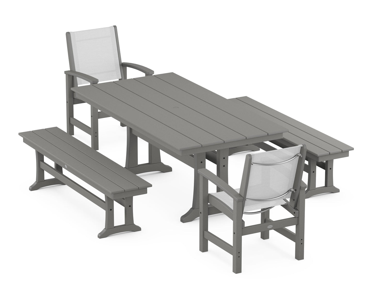 Coastal 5-Piece Farmhouse Dining Set with Trestle Legs and Benches