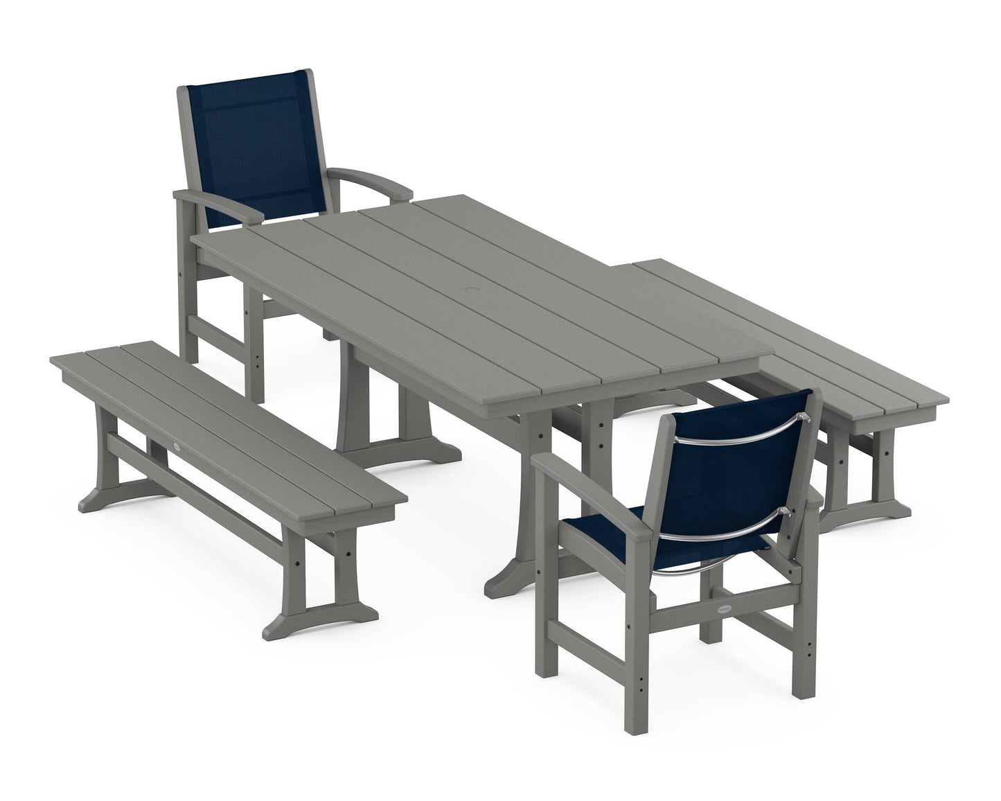 Coastal 5-Piece Farmhouse Dining Set with Trestle Legs and Benches