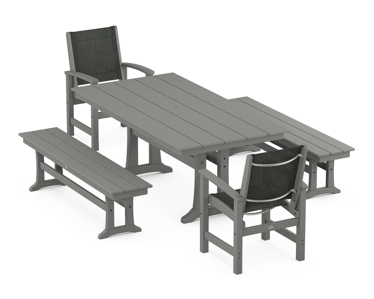 Coastal 5-Piece Farmhouse Dining Set with Trestle Legs and Benches