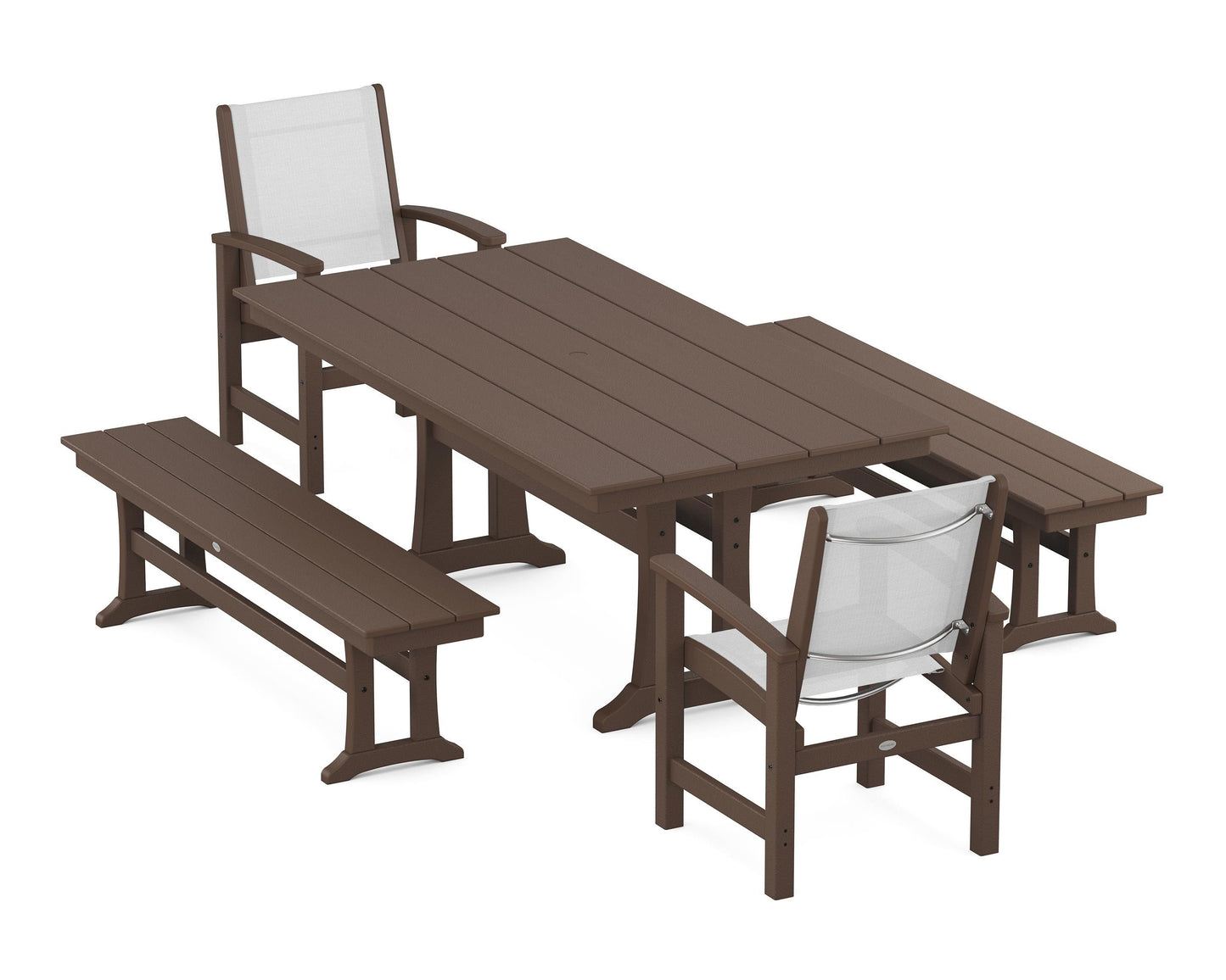 Coastal 5-Piece Farmhouse Dining Set with Trestle Legs and Benches