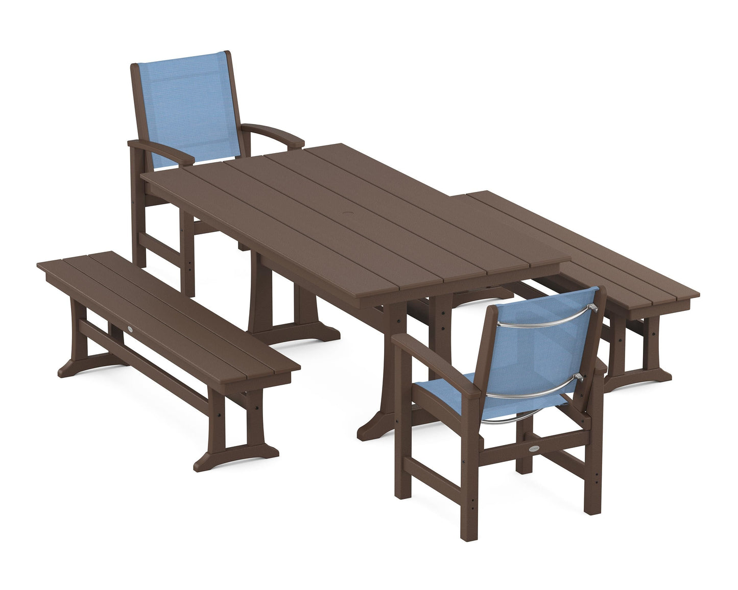 Coastal 5-Piece Farmhouse Dining Set with Trestle Legs and Benches