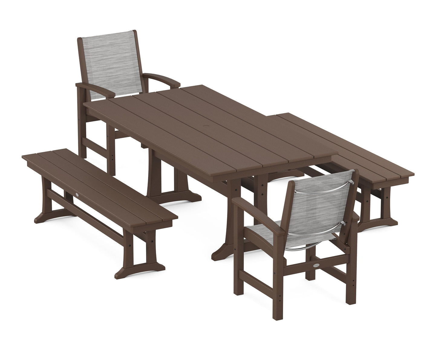 Coastal 5-Piece Farmhouse Dining Set with Trestle Legs and Benches