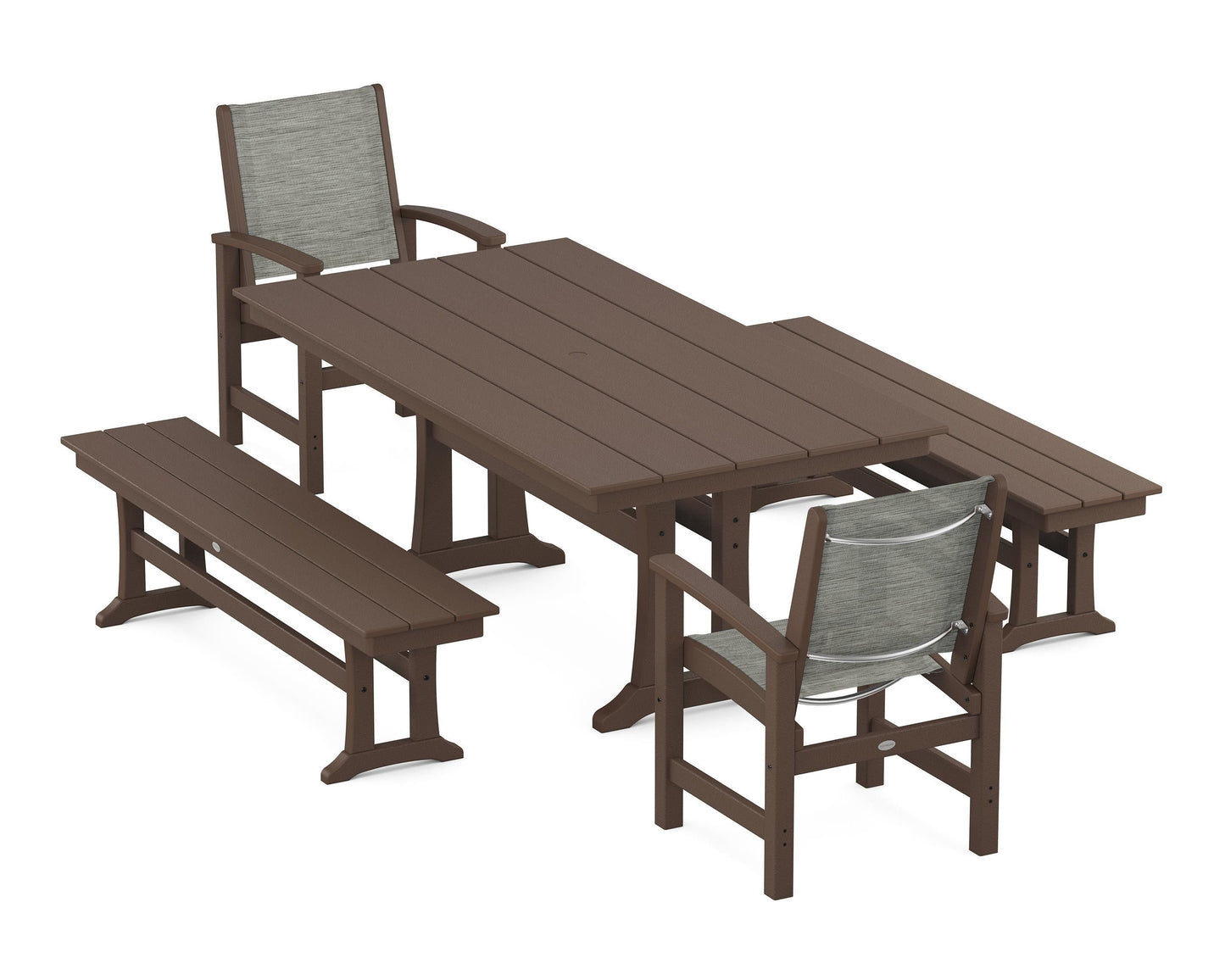 Coastal 5-Piece Farmhouse Dining Set with Trestle Legs and Benches