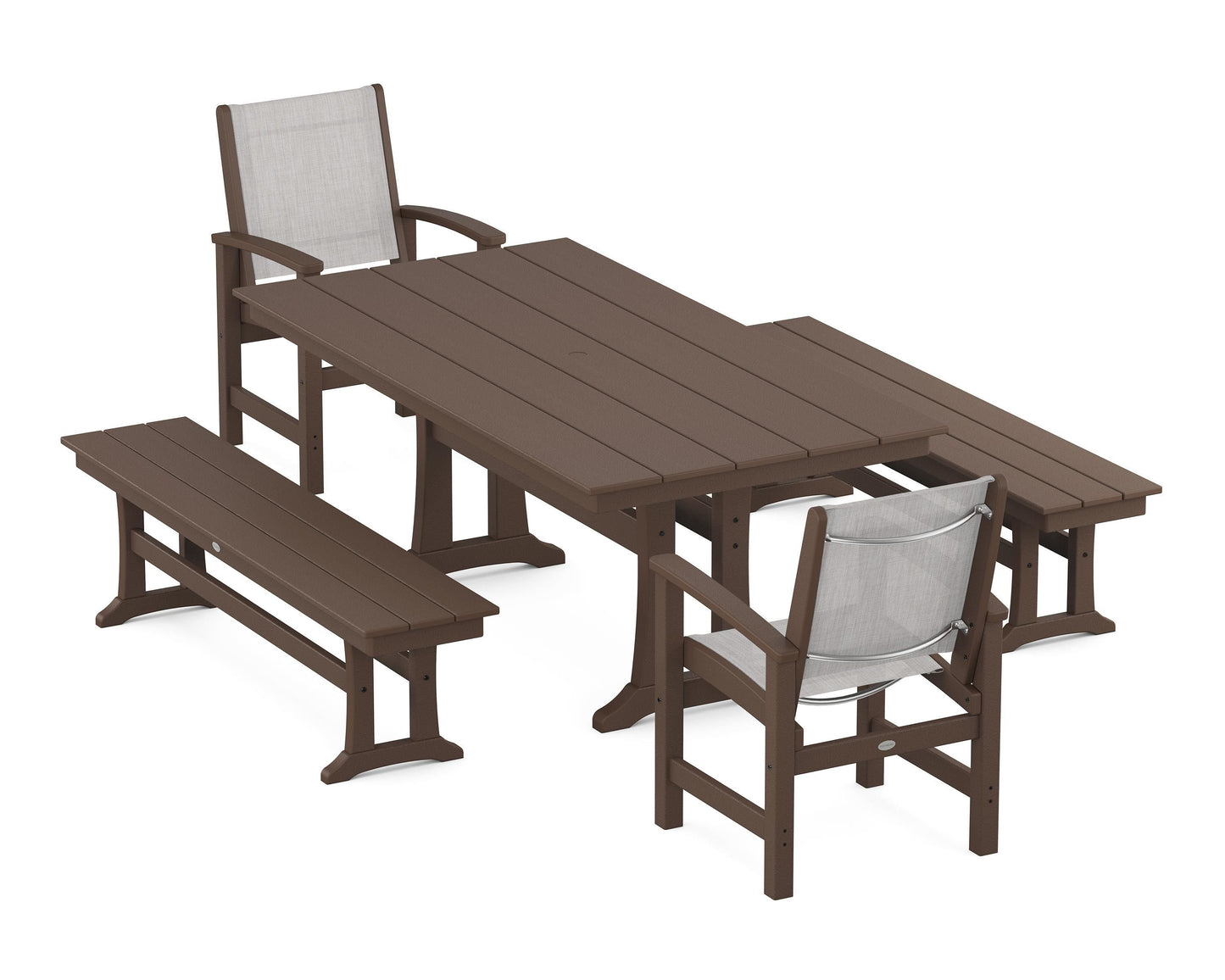 Coastal 5-Piece Farmhouse Dining Set with Trestle Legs and Benches