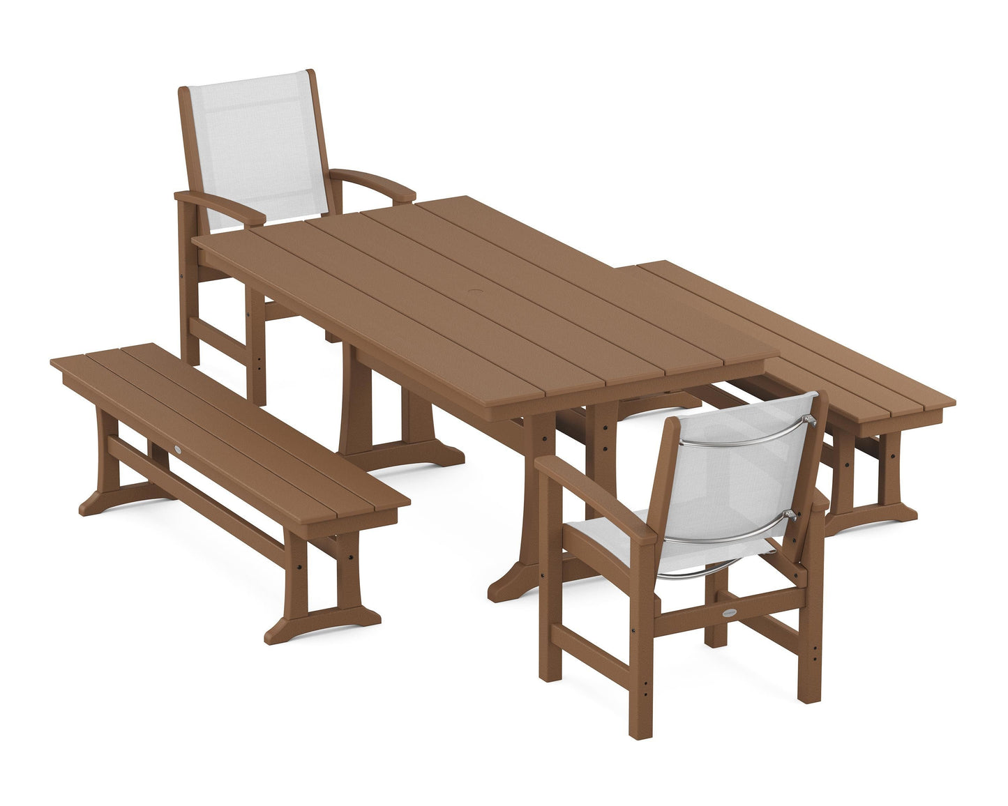 Coastal 5-Piece Farmhouse Dining Set with Trestle Legs and Benches