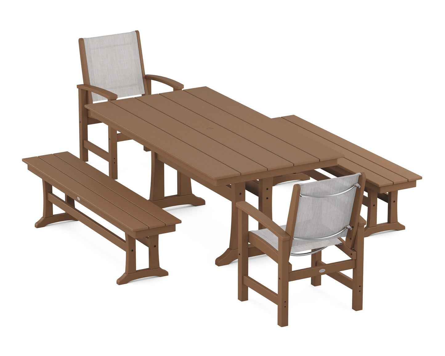 Coastal 5-Piece Farmhouse Dining Set with Trestle Legs and Benches