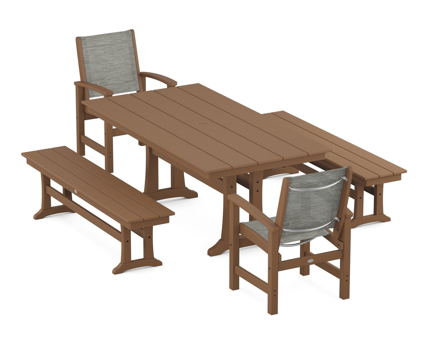 Coastal 5-Piece Farmhouse Dining Set with Trestle Legs and Benches